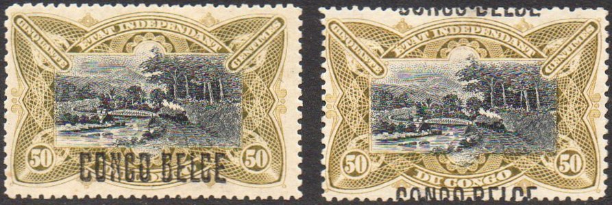 Belgian Congo Belge 50c Mols Bruxelles surcharge � la main